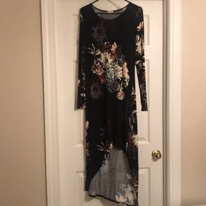 Long Sleeve Floral Asymmetrical Dress